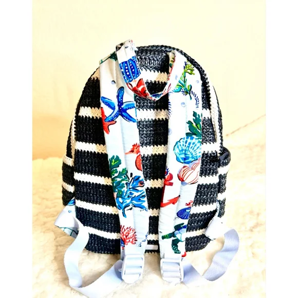 Vera Bradley Straw Mini Backpack in the Anchors Aweigh pattern - Picture 6 of 8